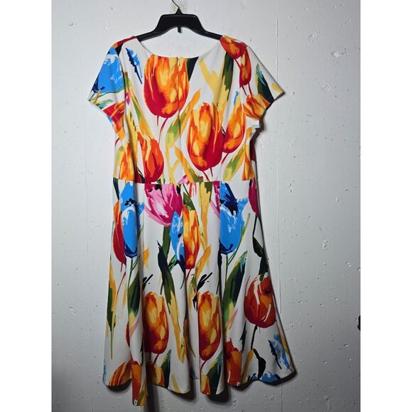 ILE New York Womens Floral Short Sleeve Midi Dress Size 16 Boho Easter Spring - Picture 2 of 9